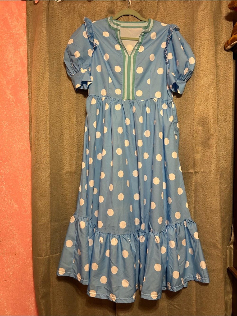 Women’s Blue Polka Dot Ruffle Boutique Dress